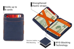 Hunterson RFID Magic Wallet Leder met Muntvak - Blauw-Oranje